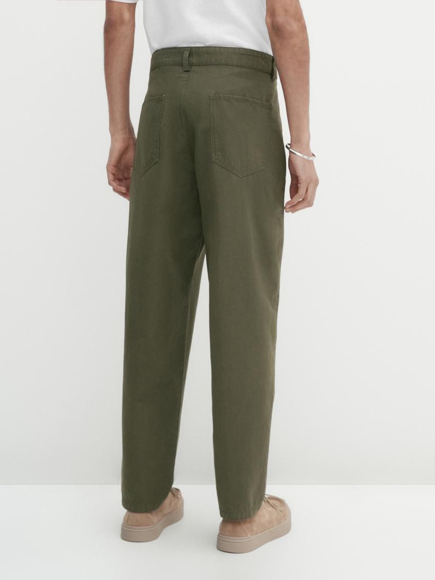 Massimo Dutti Cropped Fit Denim Men Trousers Khaki | US-OJ9710864