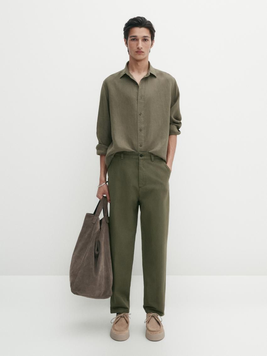 Massimo Dutti Cropped Fit Denim Men Trousers Khaki | US-OJ9710864
