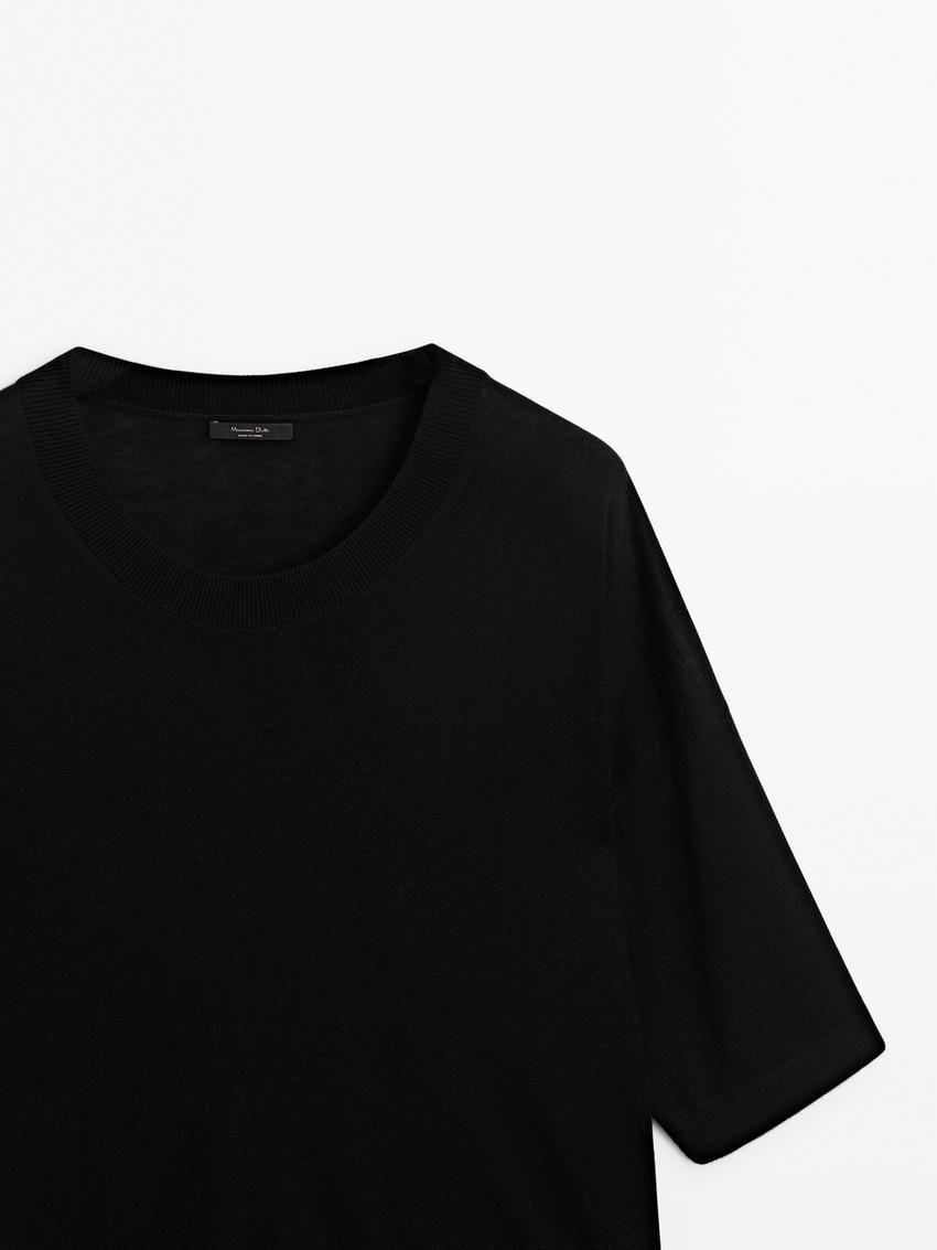 Massimo Dutti Cropped Knit Short Sleeve Women Sweater Black | US-SP0892137