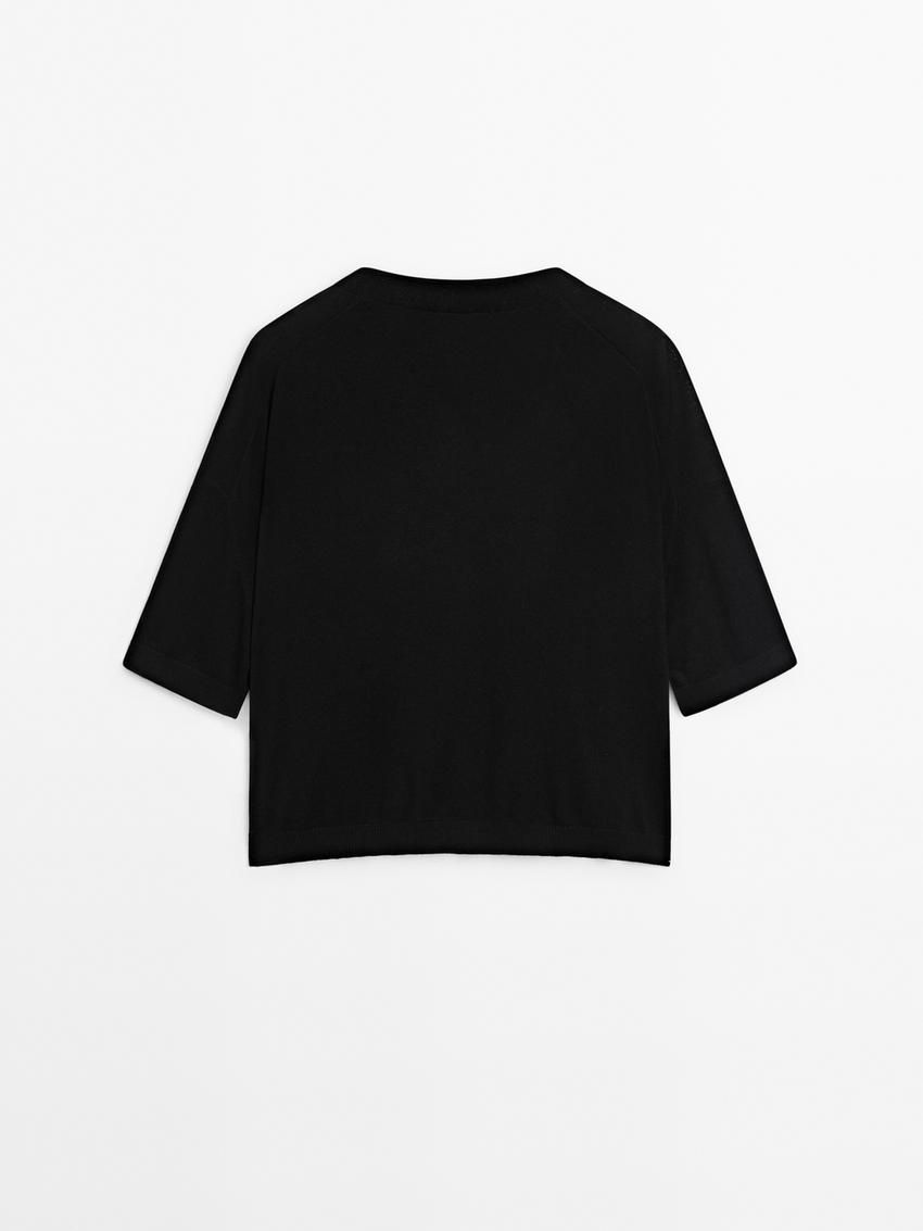 Massimo Dutti Cropped Knit Short Sleeve Women Sweater Black | US-SP0892137