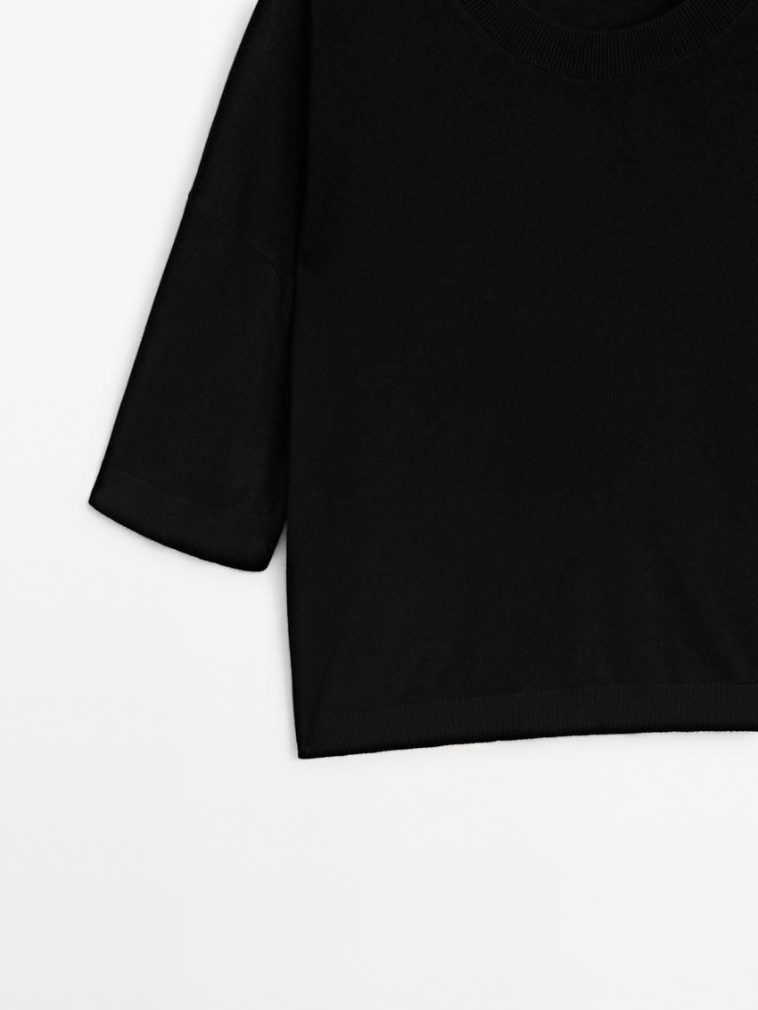Massimo Dutti Cropped Knit Short Sleeve Women Sweater Black | US-SP0892137