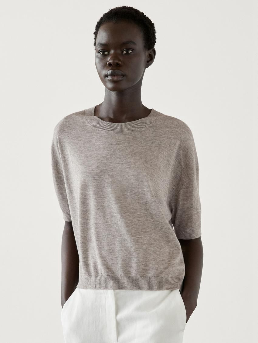 Massimo Dutti Cropped Knit Short Sleeve Women Sweater Grey | US-CM9738645