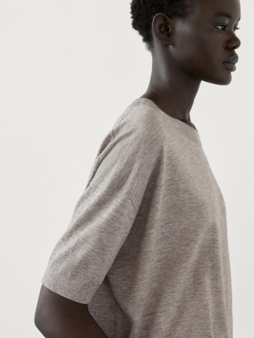 Massimo Dutti Cropped Knit Short Sleeve Women Sweater Grey | US-CM9738645