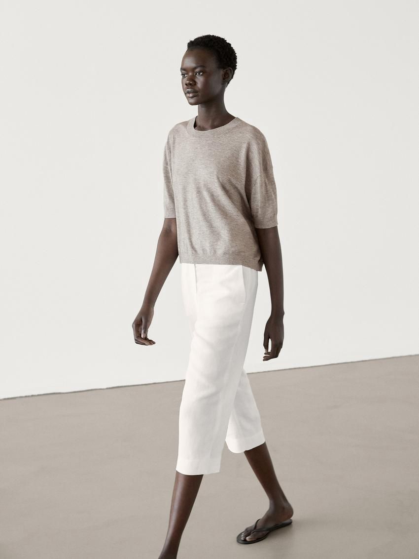 Massimo Dutti Cropped Knit Short Sleeve Women Sweater Grey | US-CM9738645