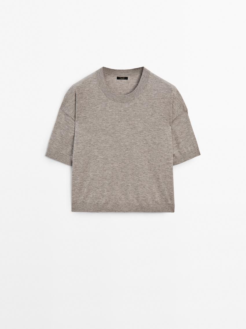 Massimo Dutti Cropped Knit Short Sleeve Women Sweater Grey | US-CM9738645