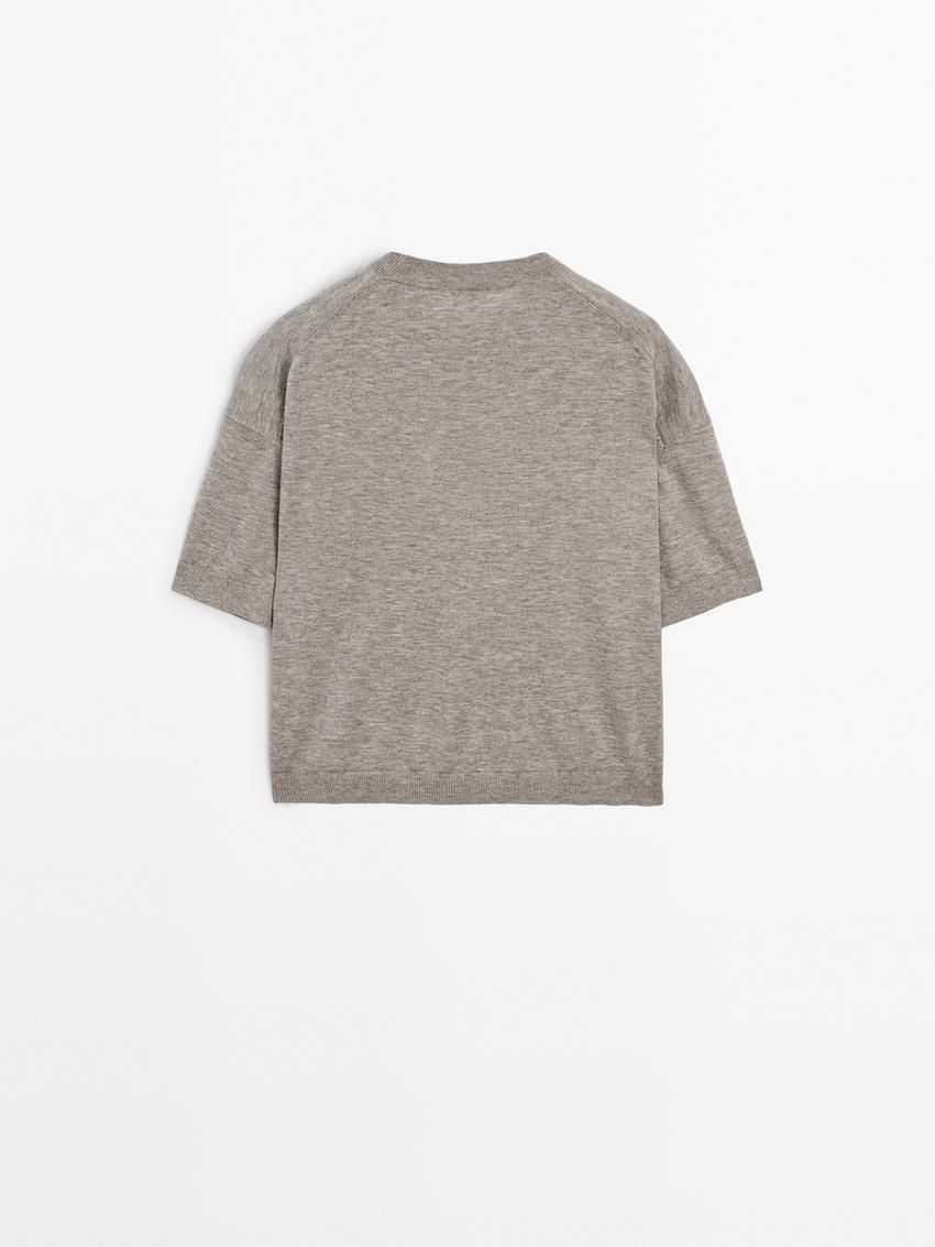 Massimo Dutti Cropped Knit Short Sleeve Women Sweater Grey | US-CM9738645
