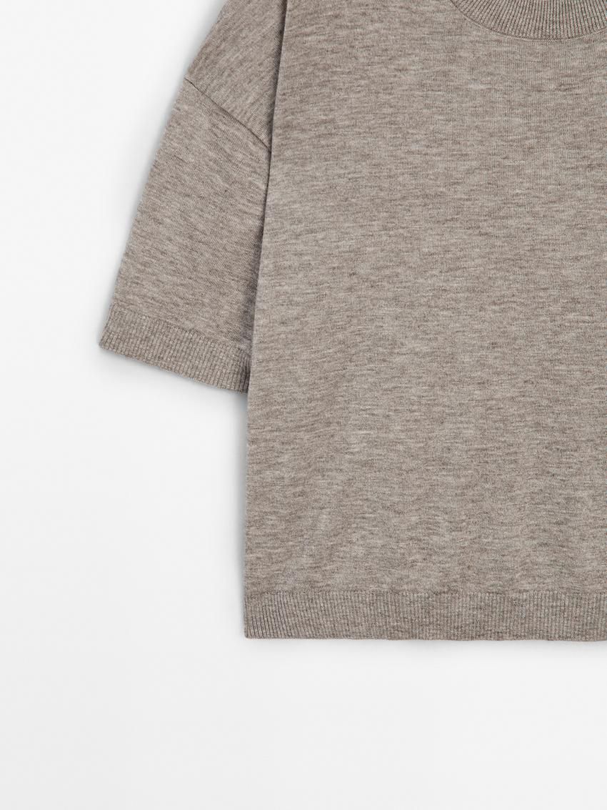 Massimo Dutti Cropped Knit Short Sleeve Women Sweater Grey | US-CM9738645