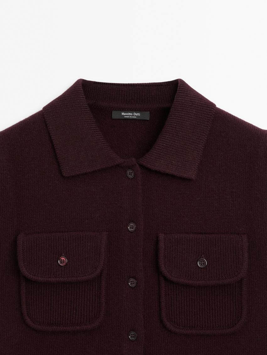 Massimo Dutti Cropped Knitted With Pockets Women Vest Burgundy | US-TL4261935