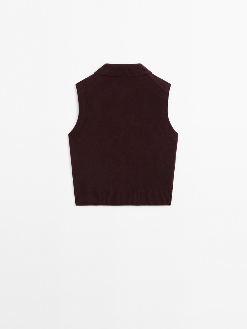 Massimo Dutti Cropped Knitted With Pockets Women Vest Burgundy | US-TL4261935