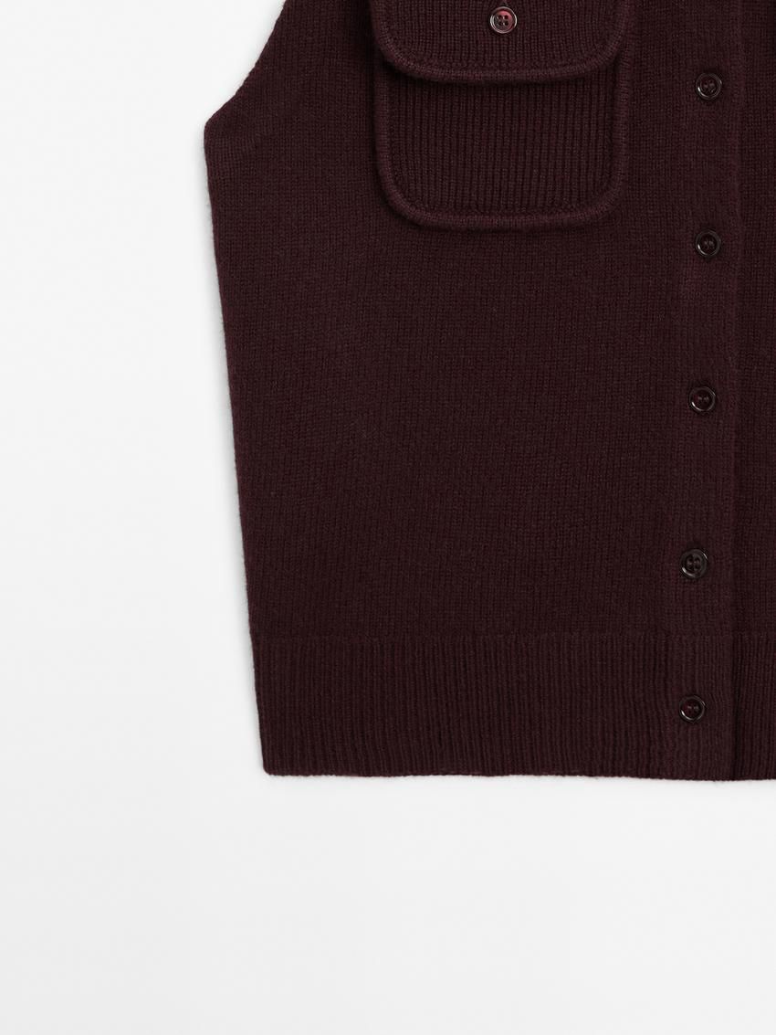 Massimo Dutti Cropped Knitted With Pockets Women Vest Burgundy | US-TL4261935