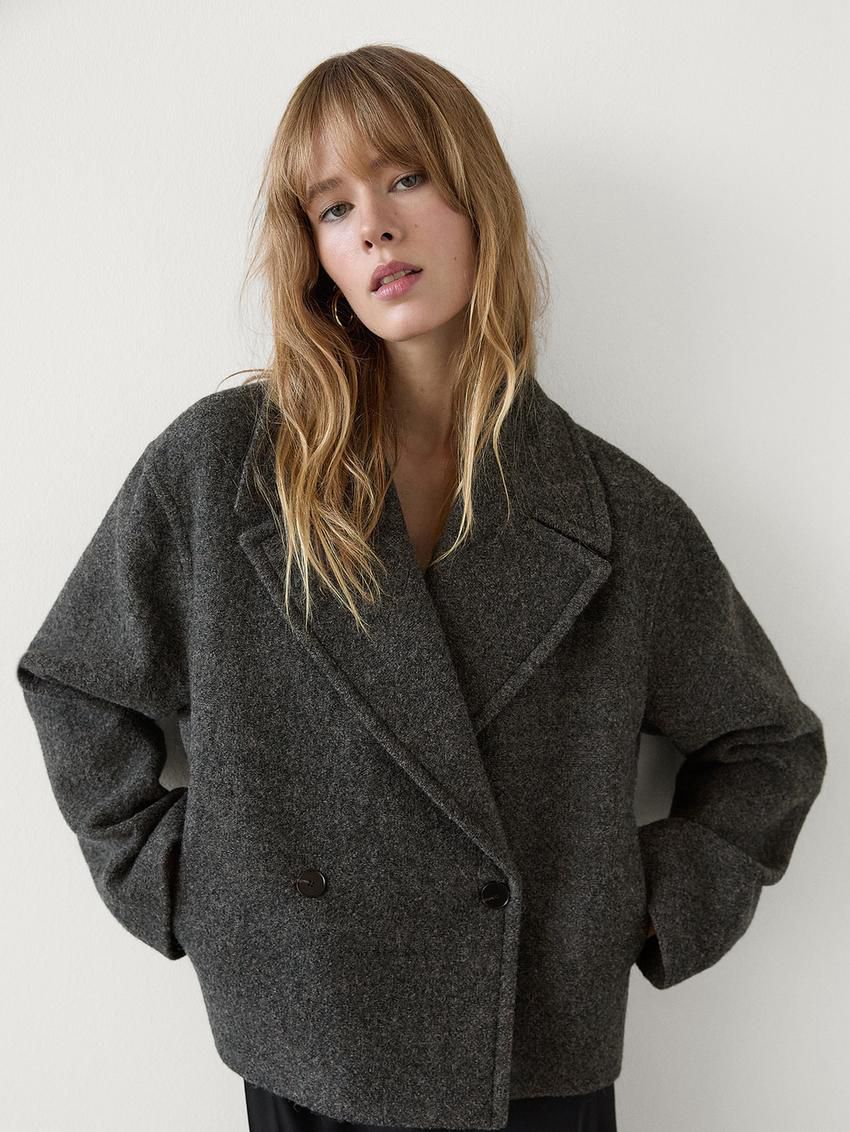Massimo Dutti Cropped Melange Wool Women Jacket Dark Grey | US-XD3721809