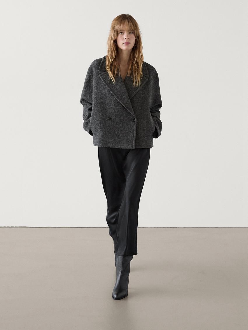 Massimo Dutti Cropped Melange Wool Women Jacket Dark Grey | US-XD3721809