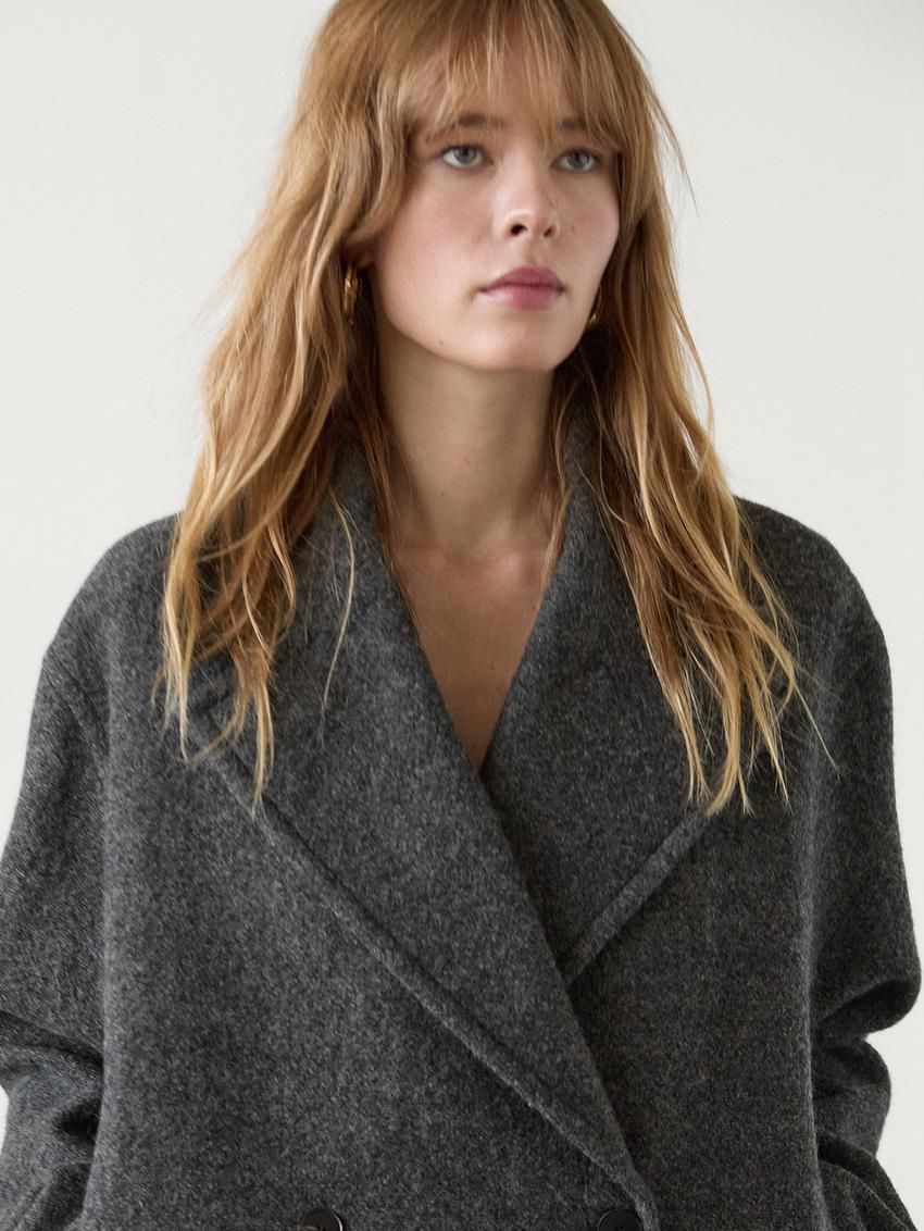 Massimo Dutti Cropped Melange Wool Women Jacket Dark Grey | US-XD3721809