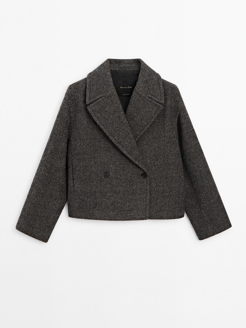 Massimo Dutti Cropped Melange Wool Women Jacket Dark Grey | US-XD3721809