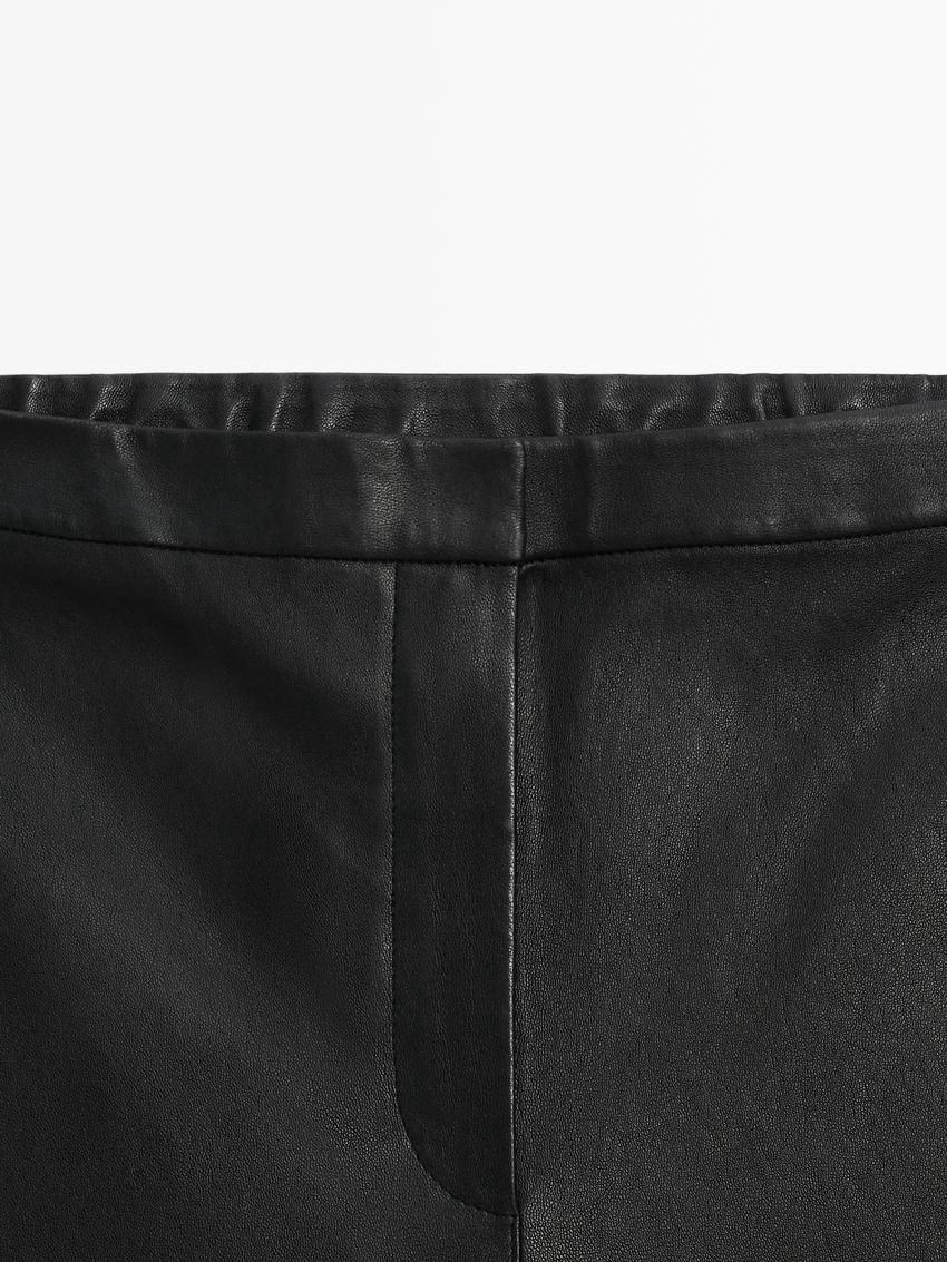 Massimo Dutti Cropped Nappa Leather Women Trousers Black | US-GF1850326