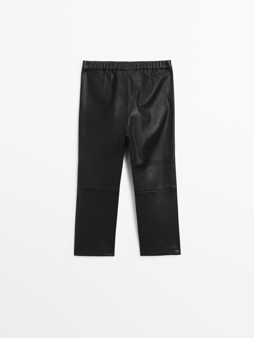 Massimo Dutti Cropped Nappa Leather Women Trousers Black | US-GF1850326