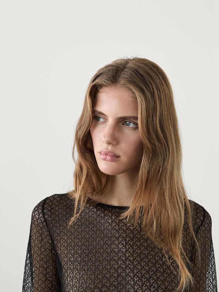 Massimo Dutti Cropped Openwork Women Sweater Black | US-BN6591780