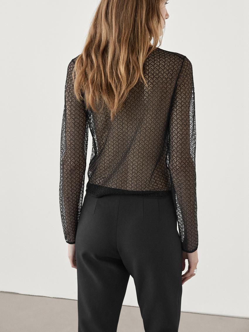 Massimo Dutti Cropped Openwork Women Sweater Black | US-BN6591780