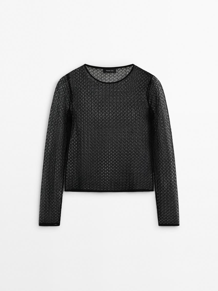 Massimo Dutti Cropped Openwork Women Sweater Black | US-BN6591780