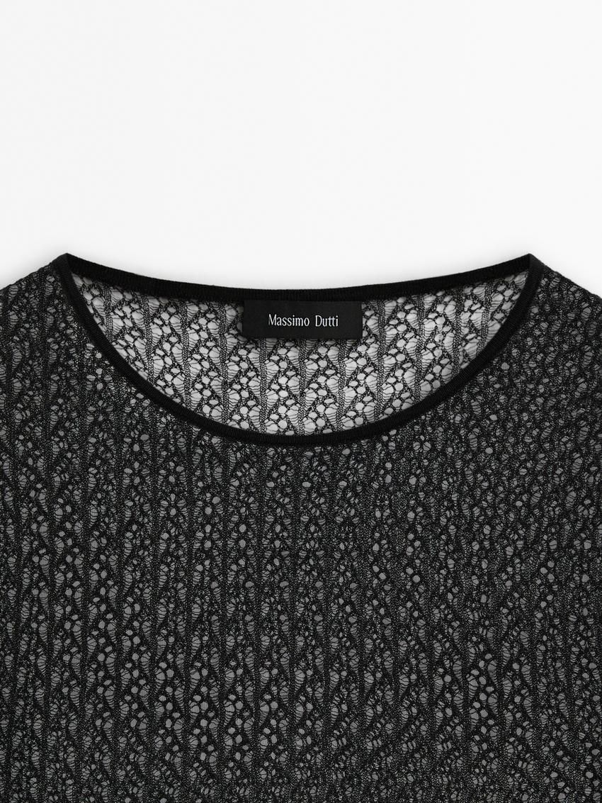 Massimo Dutti Cropped Openwork Women Sweater Black | US-BN6591780