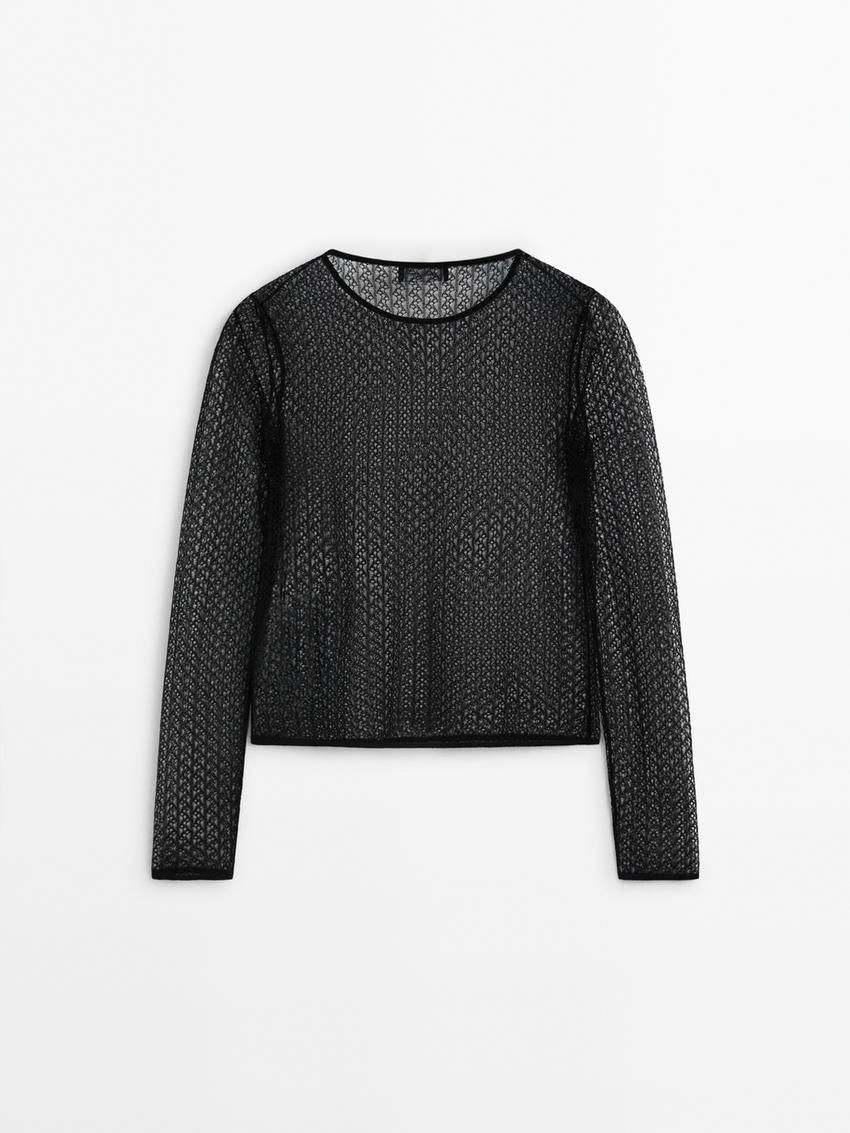 Massimo Dutti Cropped Openwork Women Sweater Black | US-BN6591780
