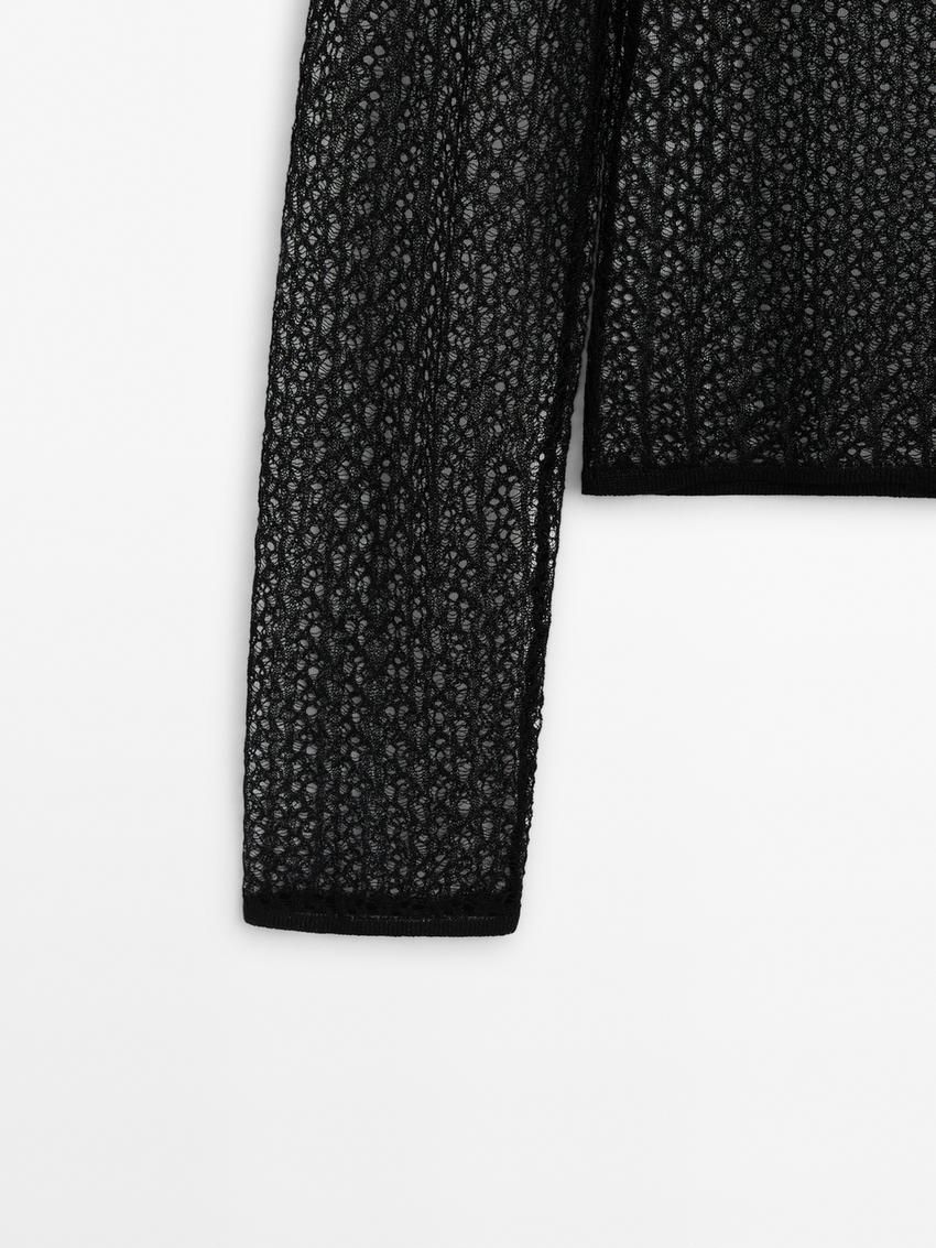 Massimo Dutti Cropped Openwork Women Sweater Black | US-BN6591780