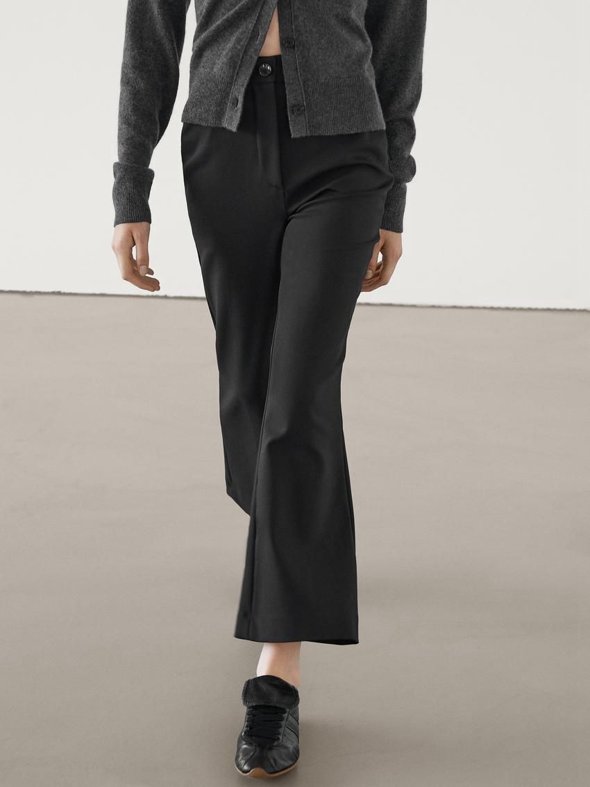 Massimo Dutti Cropped Skinny Flare Fit Women Trousers Black | US-FG0693854