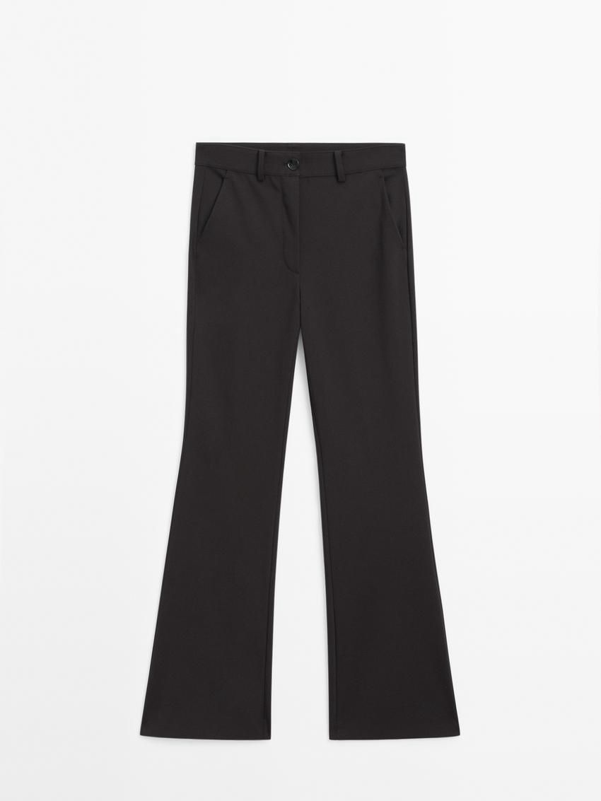 Massimo Dutti Cropped Skinny Flare Fit Women Trousers Black | US-FG0693854