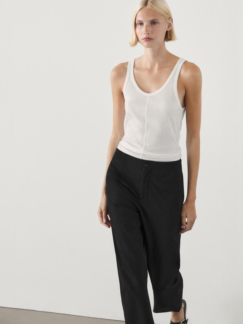 Massimo Dutti Cropped Technical Barrel Fit Women Trousers Black | US-HB5491308