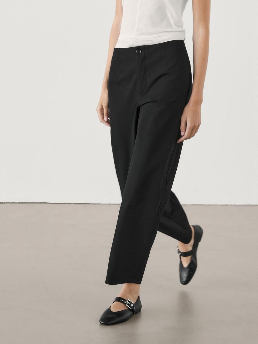 Massimo Dutti Cropped Technical Barrel Fit Women Trousers Black | US-HB5491308
