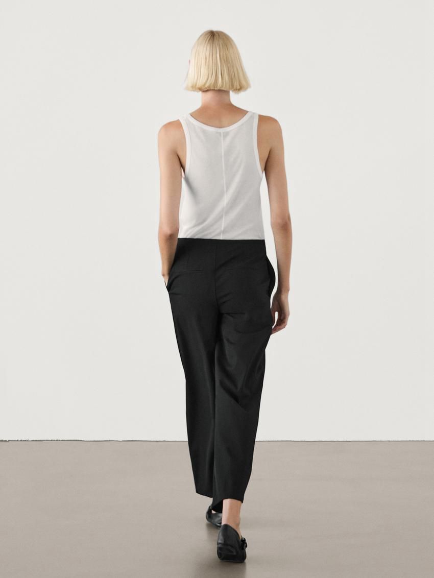 Massimo Dutti Cropped Technical Barrel Fit Women Trousers Black | US-HB5491308