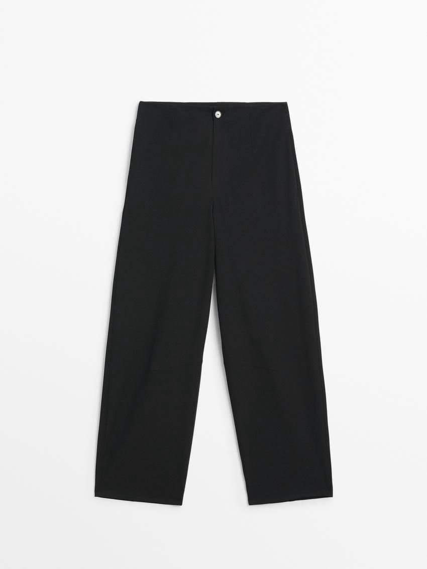 Massimo Dutti Cropped Technical Barrel Fit Women Trousers Black | US-HB5491308