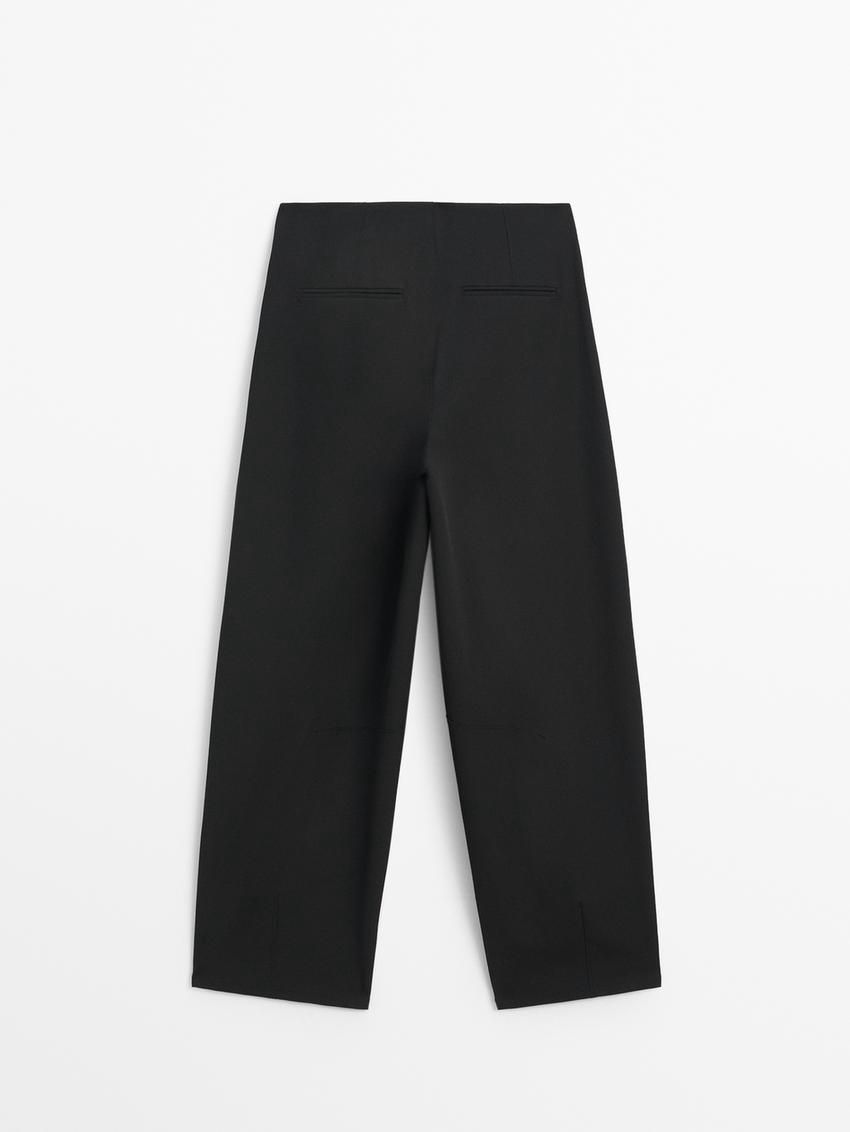 Massimo Dutti Cropped Technical Barrel Fit Women Trousers Black | US-HB5491308
