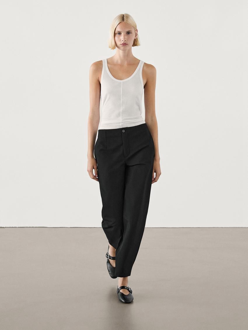 Massimo Dutti Cropped Technical Barrel Fit Women Trousers Black | US-HB5491308