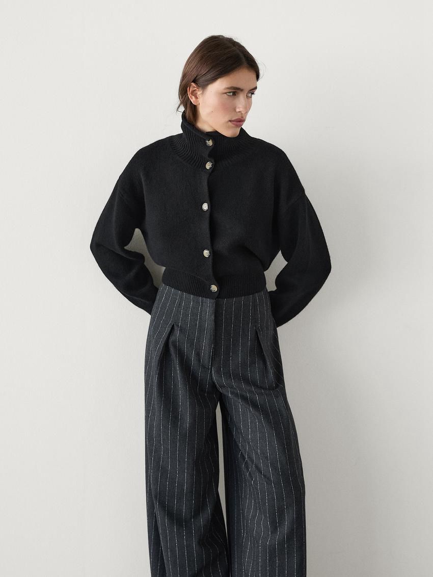 Massimo Dutti Cropped With Funnel Neck Women Cardigan Black | US-VG2930564