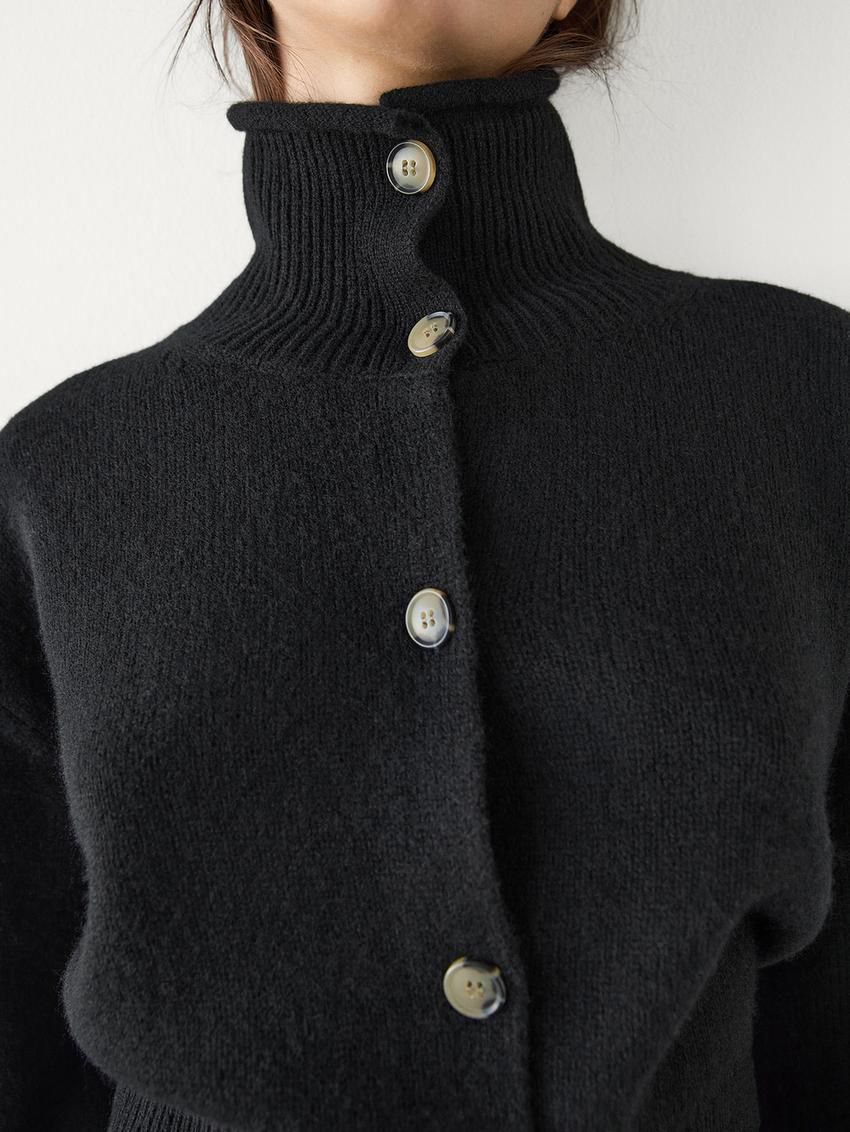 Massimo Dutti Cropped With Funnel Neck Women Cardigan Black | US-VG2930564