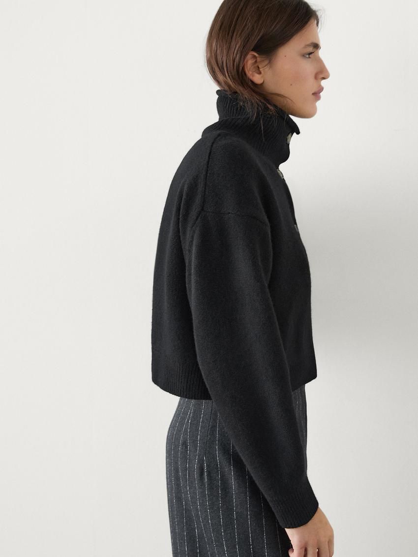 Massimo Dutti Cropped With Funnel Neck Women Cardigan Black | US-VG2930564