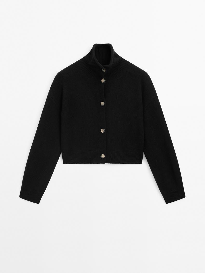 Massimo Dutti Cropped With Funnel Neck Women Cardigan Black | US-VG2930564