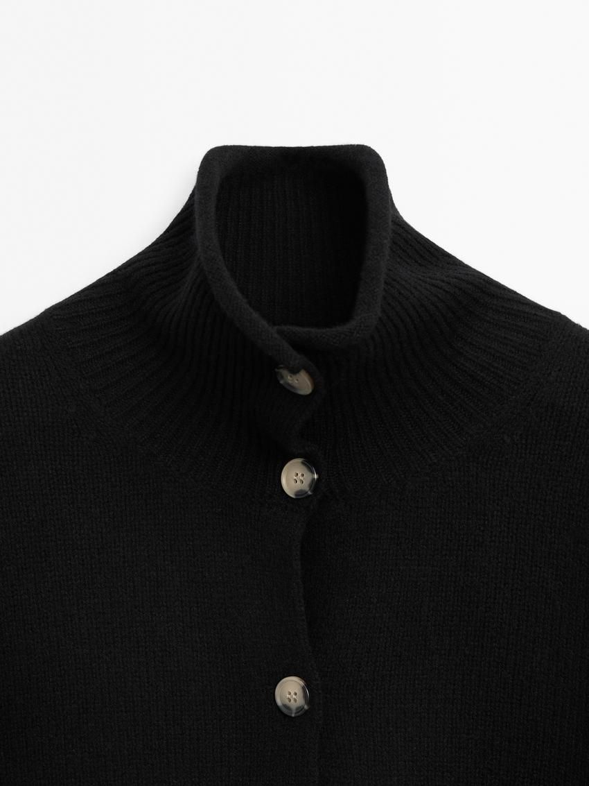 Massimo Dutti Cropped With Funnel Neck Women Cardigan Black | US-VG2930564