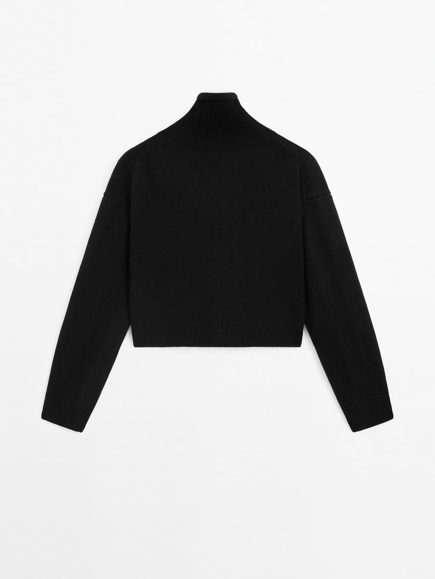 Massimo Dutti Cropped With Funnel Neck Women Cardigan Black | US-VG2930564