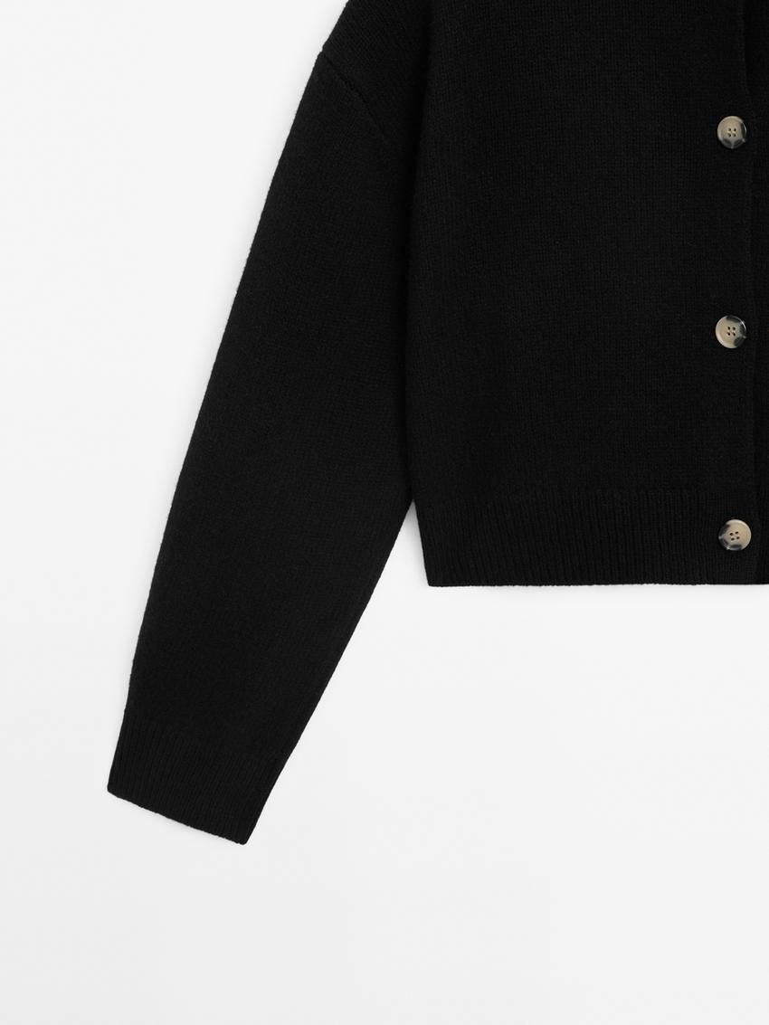 Massimo Dutti Cropped With Funnel Neck Women Cardigan Black | US-VG2930564