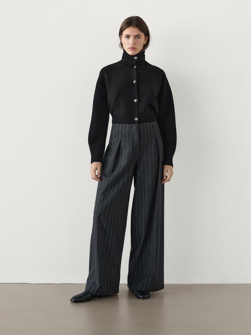 Massimo Dutti Cropped With Funnel Neck Women Cardigan Black | US-VG2930564
