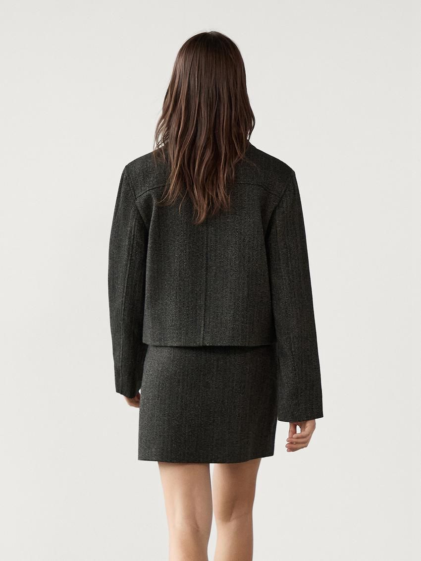 Massimo Dutti Cropped With Herringbone Detail Women Jacket Dark Brown | US-SC6519342