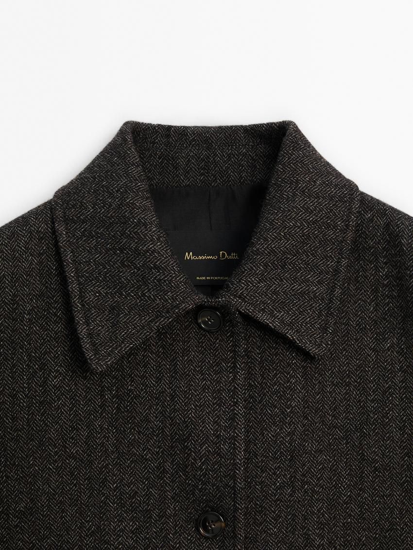 Massimo Dutti Cropped With Herringbone Detail Women Jacket Dark Brown | US-SC6519342