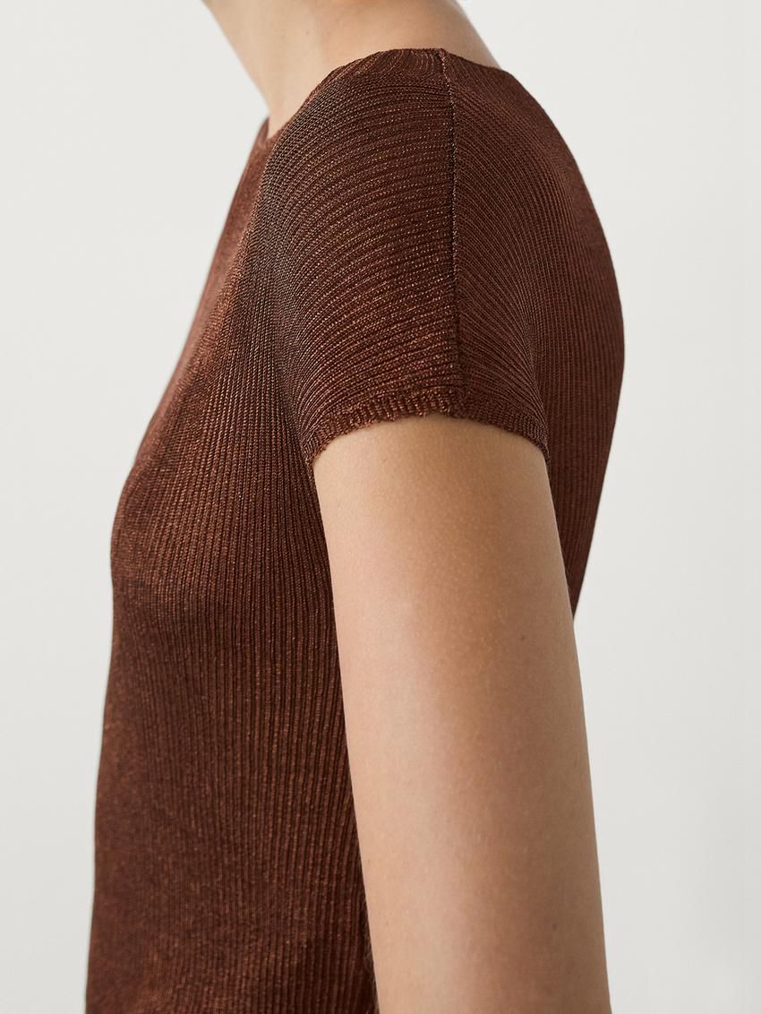 Massimo Dutti Cropped With Metallic Finish Women T-Shirt Dark Brown | US-GO9265830