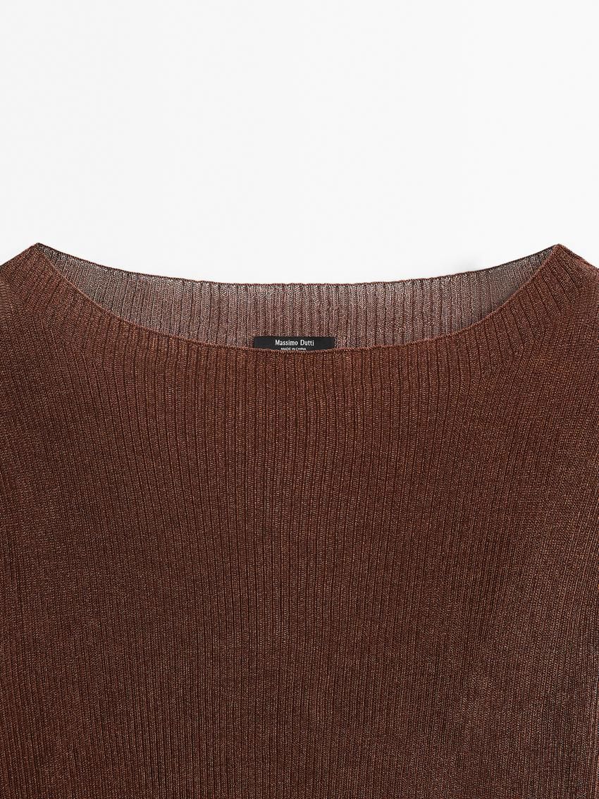 Massimo Dutti Cropped With Metallic Finish Women T-Shirt Dark Brown | US-GO9265830