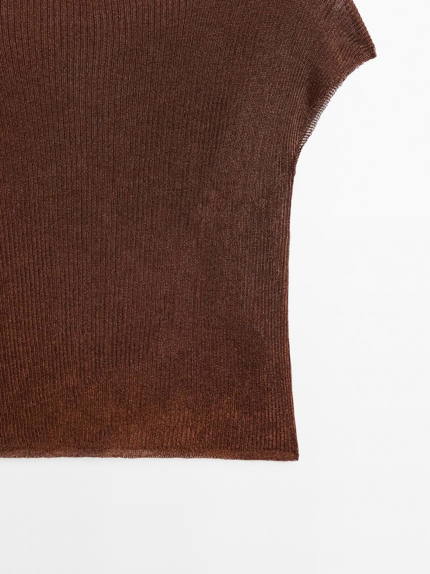 Massimo Dutti Cropped With Metallic Finish Women T-Shirt Dark Brown | US-GO9265830