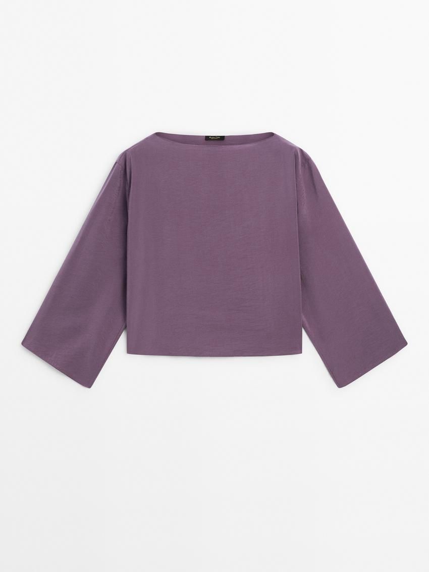 Massimo Dutti Cropped With Textured Detail Women Blouse Purple | US-IG6514803