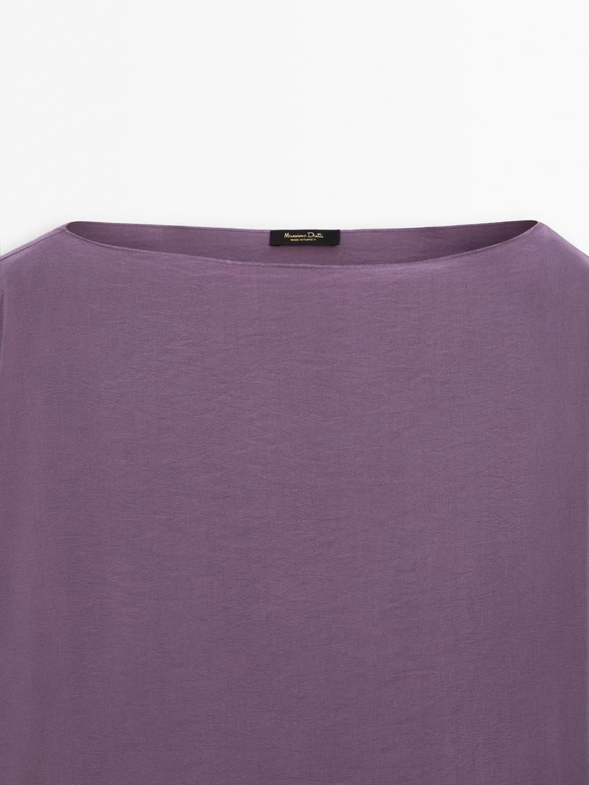 Massimo Dutti Cropped With Textured Detail Women Blouse Purple | US-IG6514803