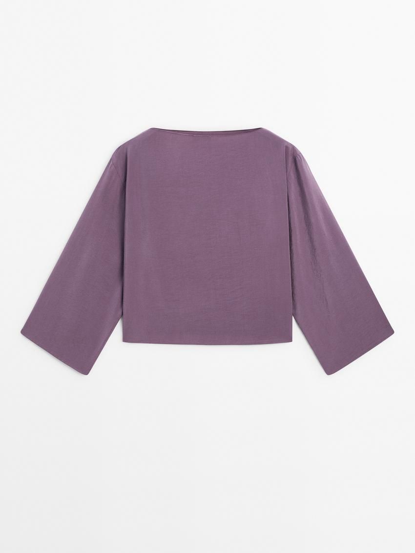 Massimo Dutti Cropped With Textured Detail Women Blouse Purple | US-IG6514803